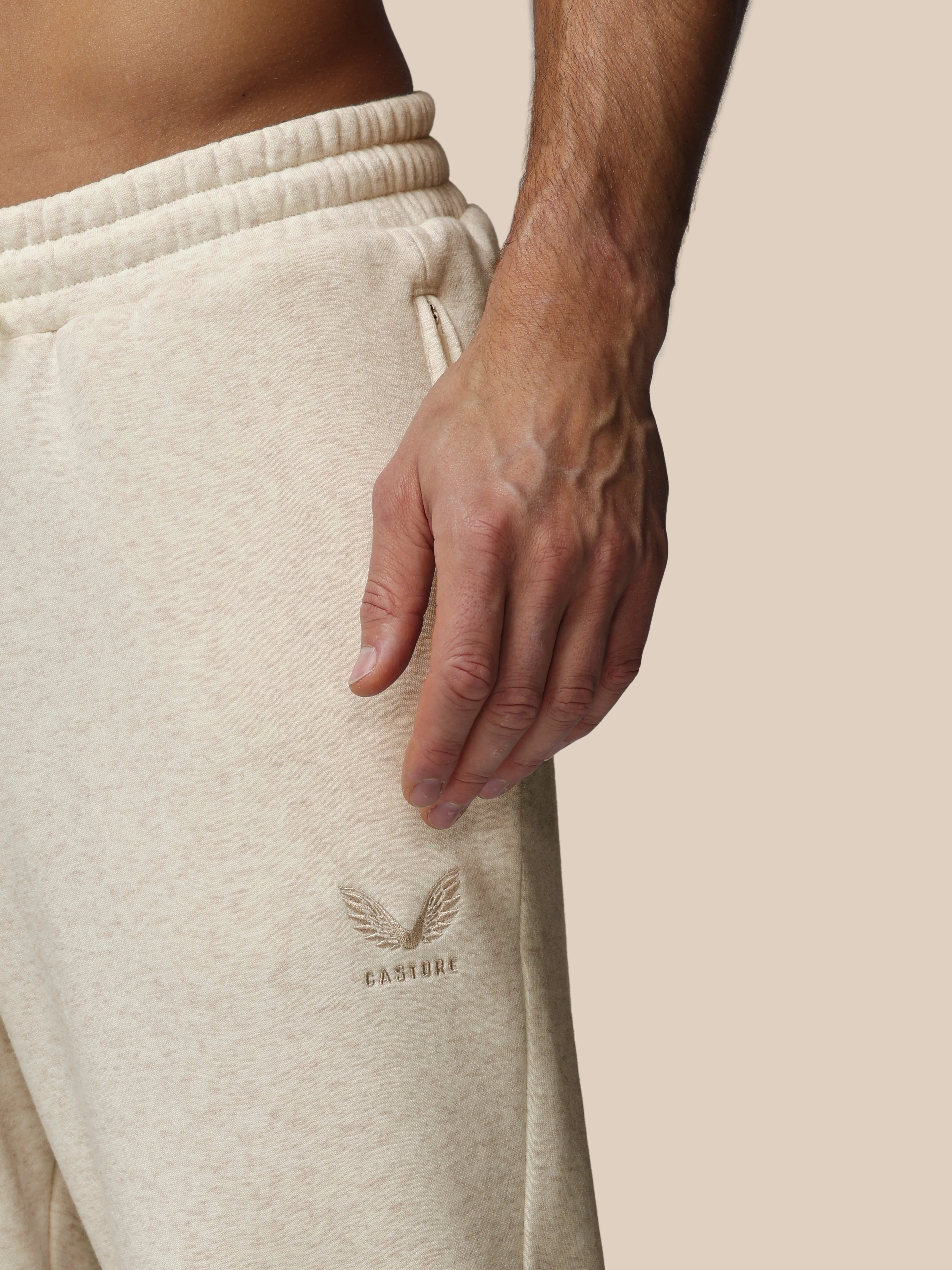 Heren Adapt Katoen Fleece Joggers - Oatmeal Marl - Image 4