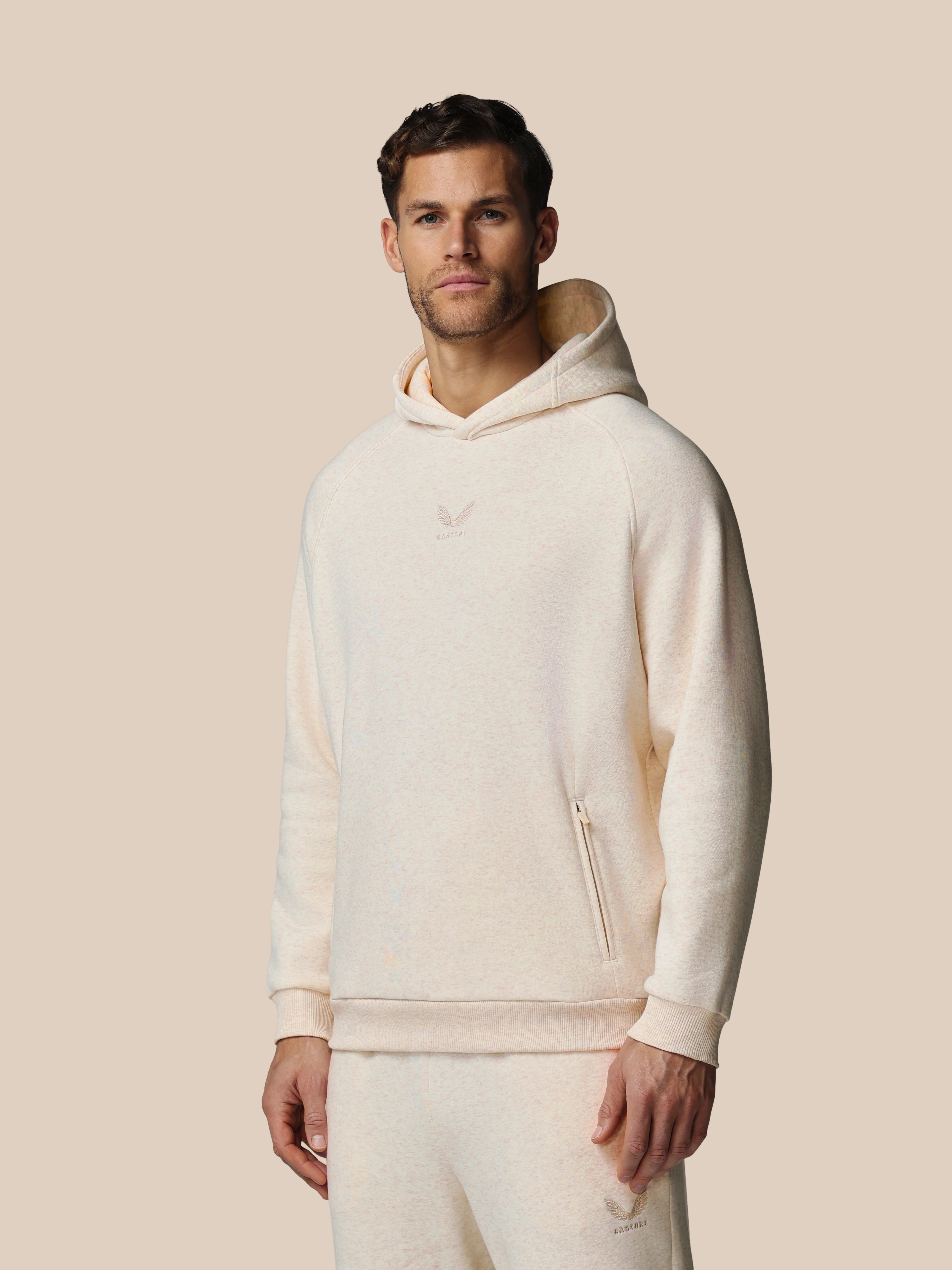 Heren Adapt Lange Mouwen Katoen Fleece Hoodie - Oatmeal Marl